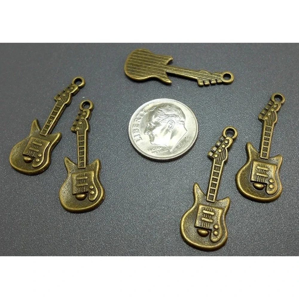 8pcs Guitar Charms Bronze Tone Metal, electric guitar,‎ for jewelry making